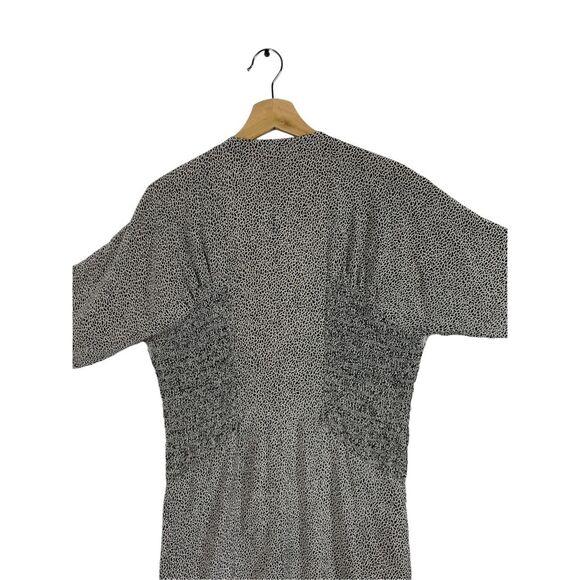 Mariella Burani Gray 3/4 Sleeve Mini Dress Size 12 Collared Smocked Button Front - Picture 10 of 10